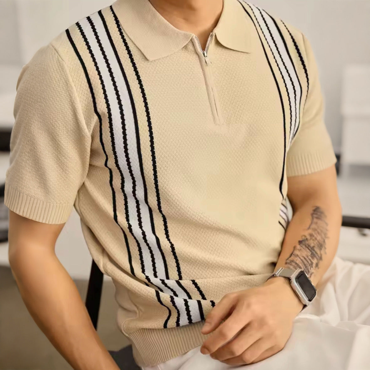 Apex Stripe Zip Polo