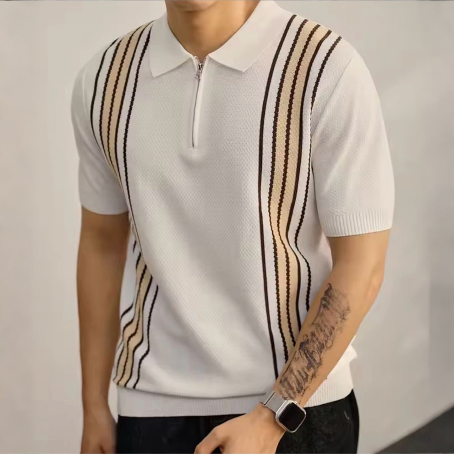 Apex Stripe Zip Polo